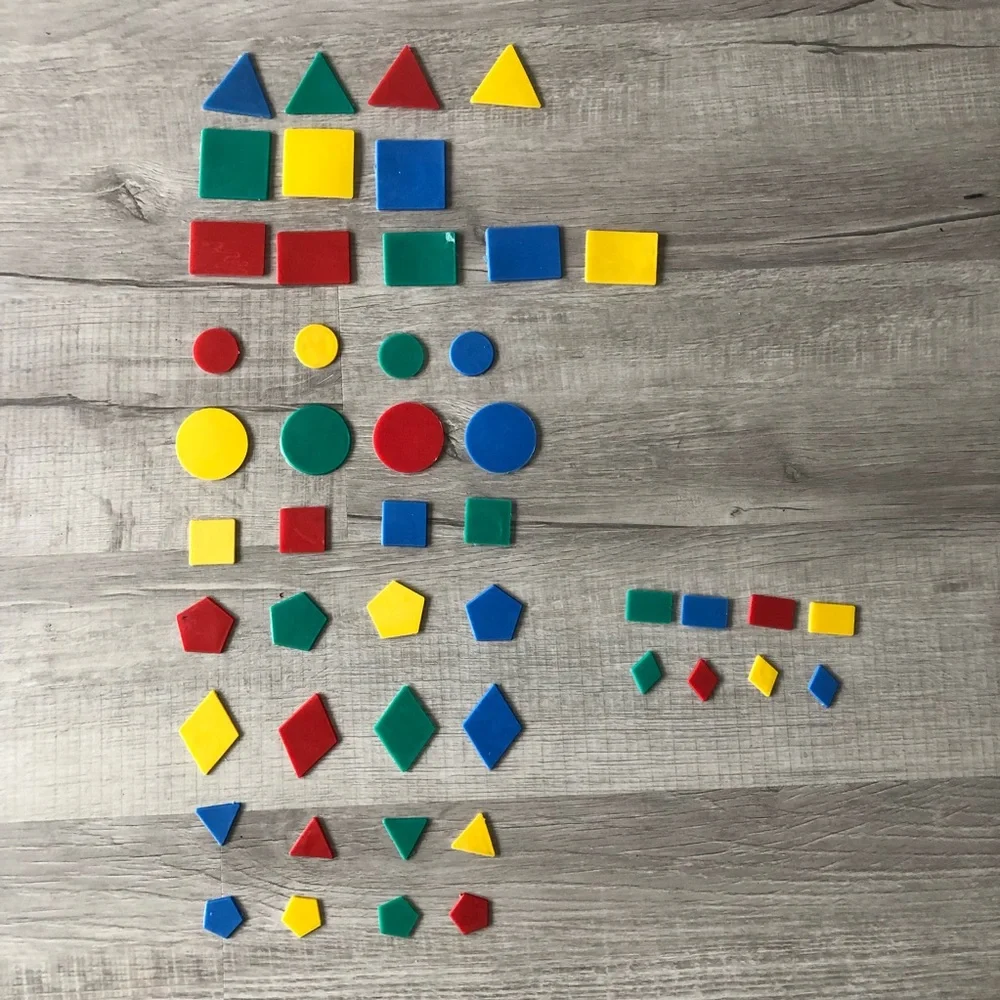 Set of 48 colorful plastic shapes, colors and sizes